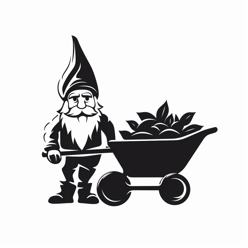 Simple garden gnome with wheelbarrow