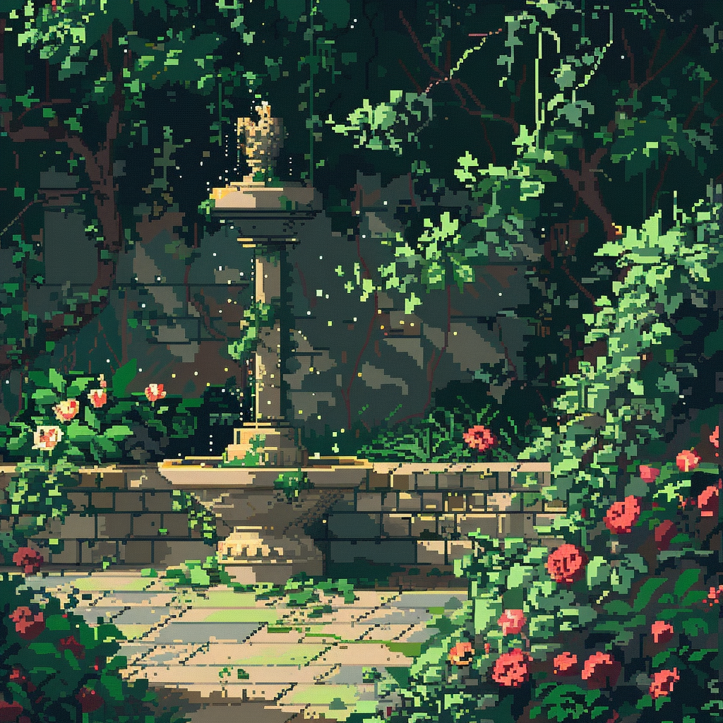 Pixel art of green roses garden