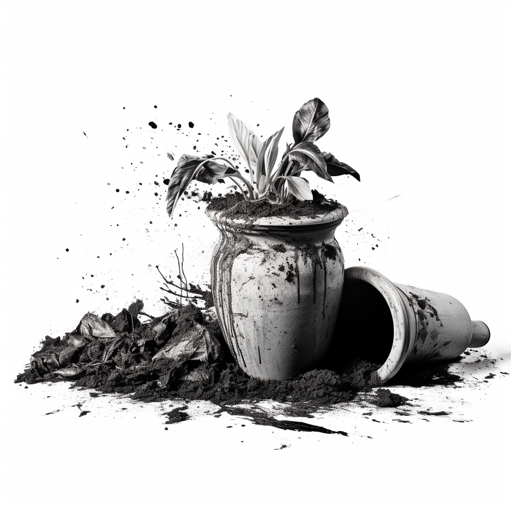 Garden pot with spilled soil illustration