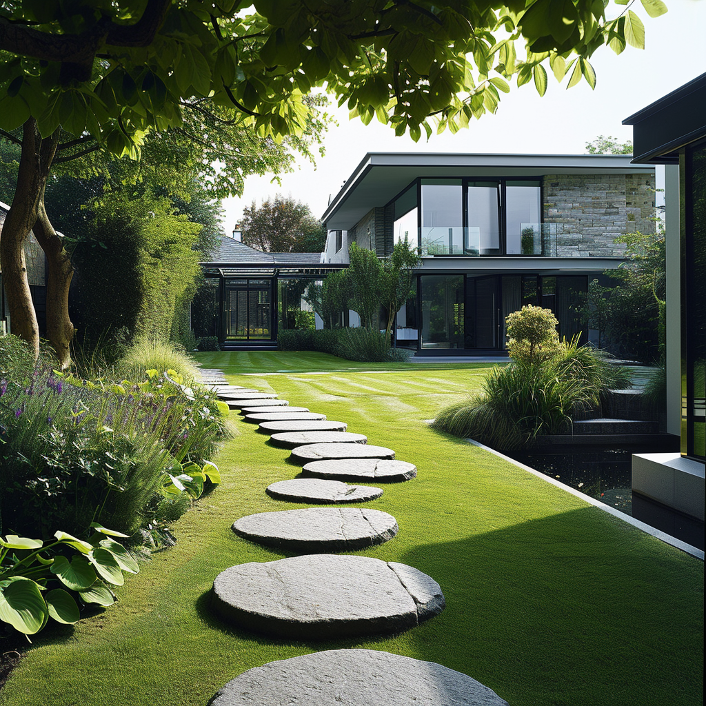 Stepping stones in modern garden