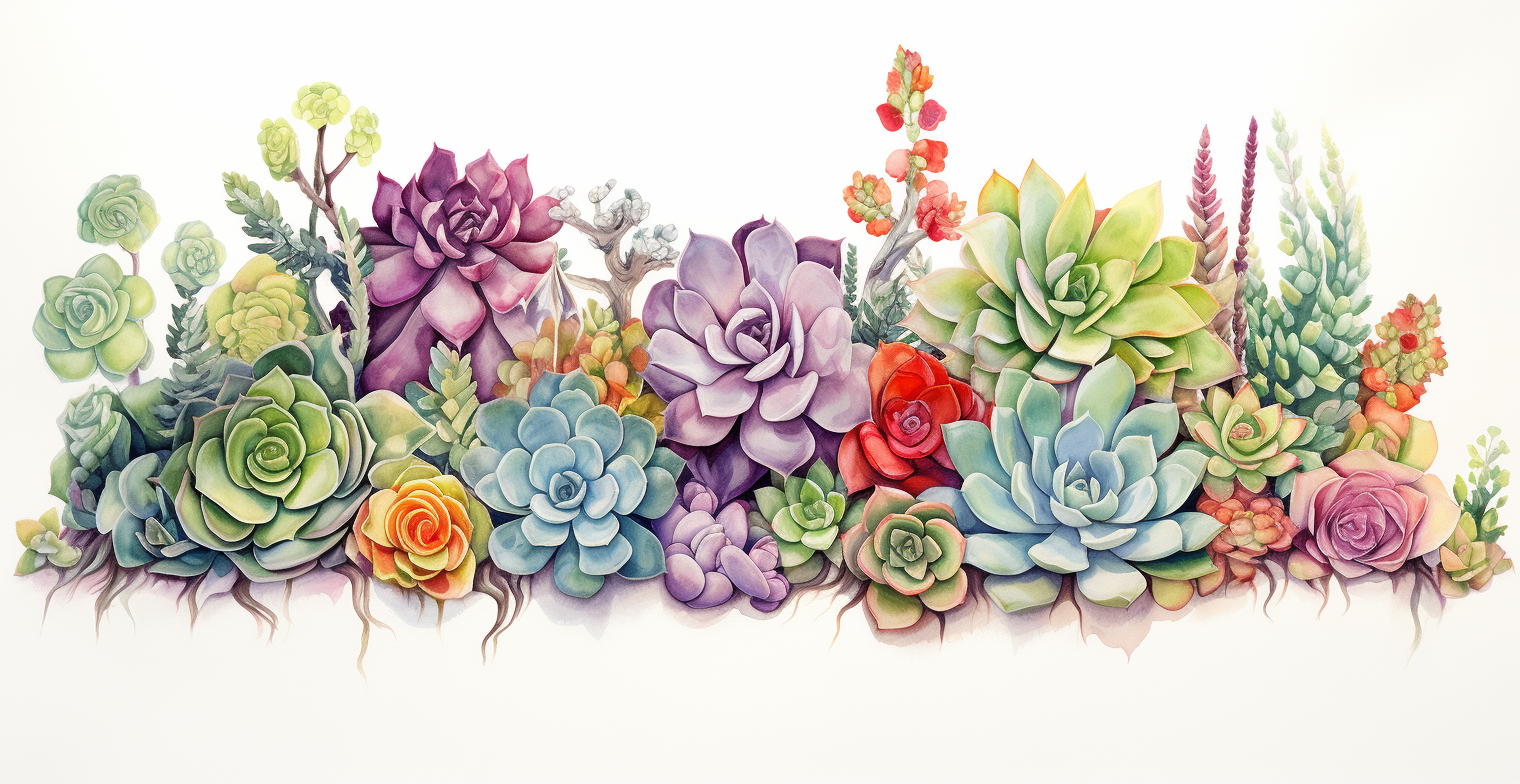 Colorful succulents in watercolor painting