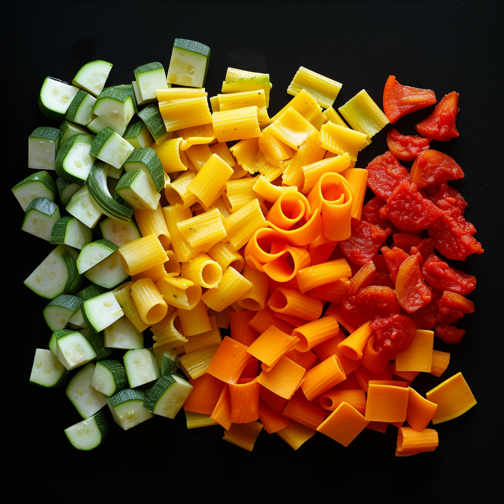 Garden Veggie Ragu Pasta on Black Background