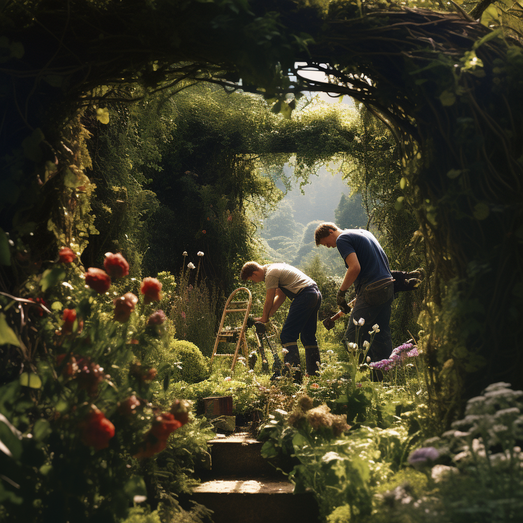 Two people working in a garden