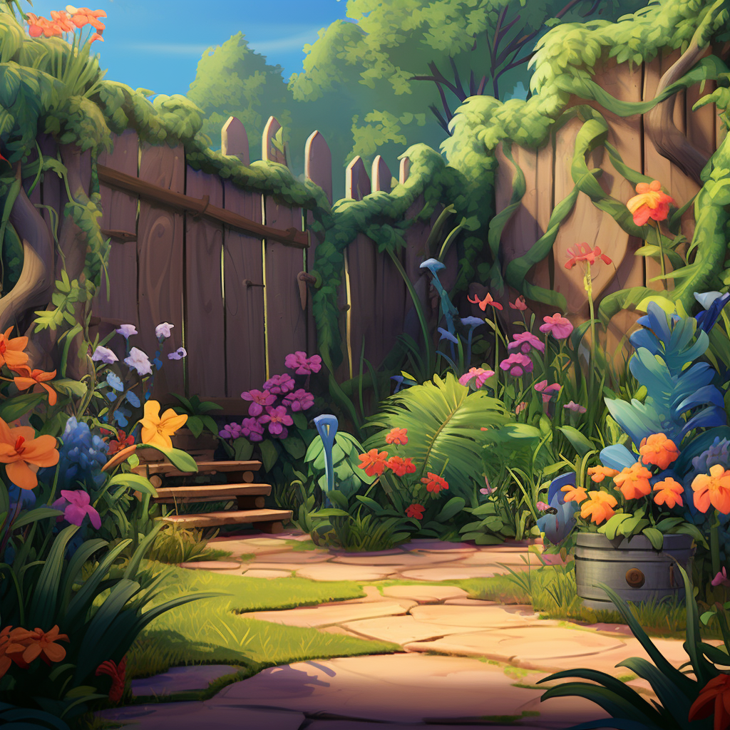 Colorful garden backdrop for children's book illustration