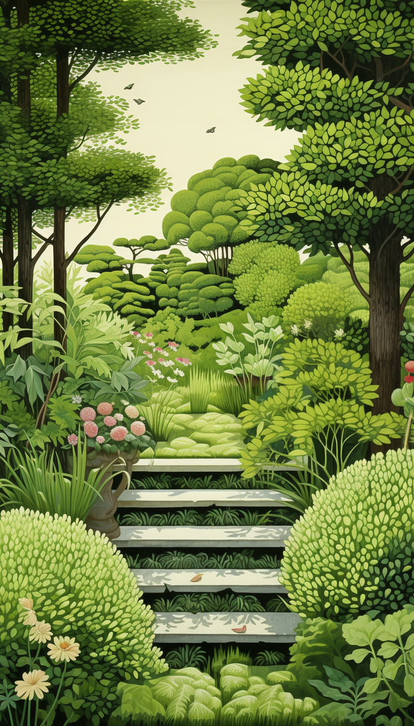 Beautiful garden scene with patterns and balance