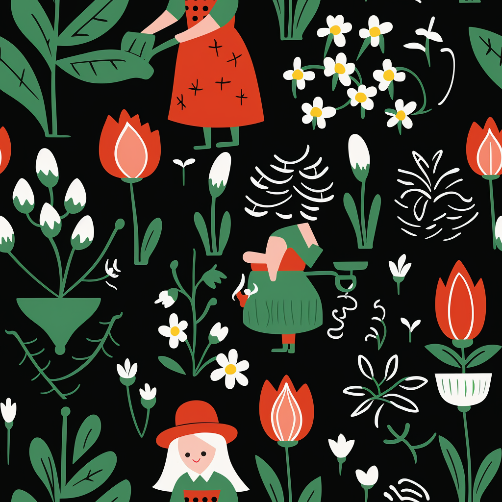 Gardener talking to child, Mary Blair