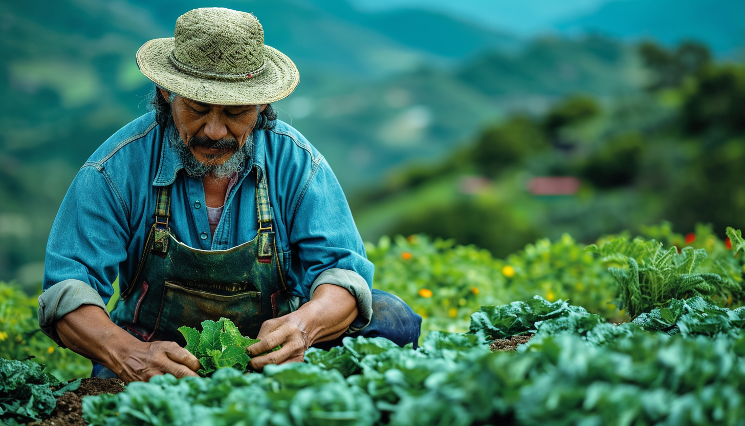 Gardener Tending Plants in Field