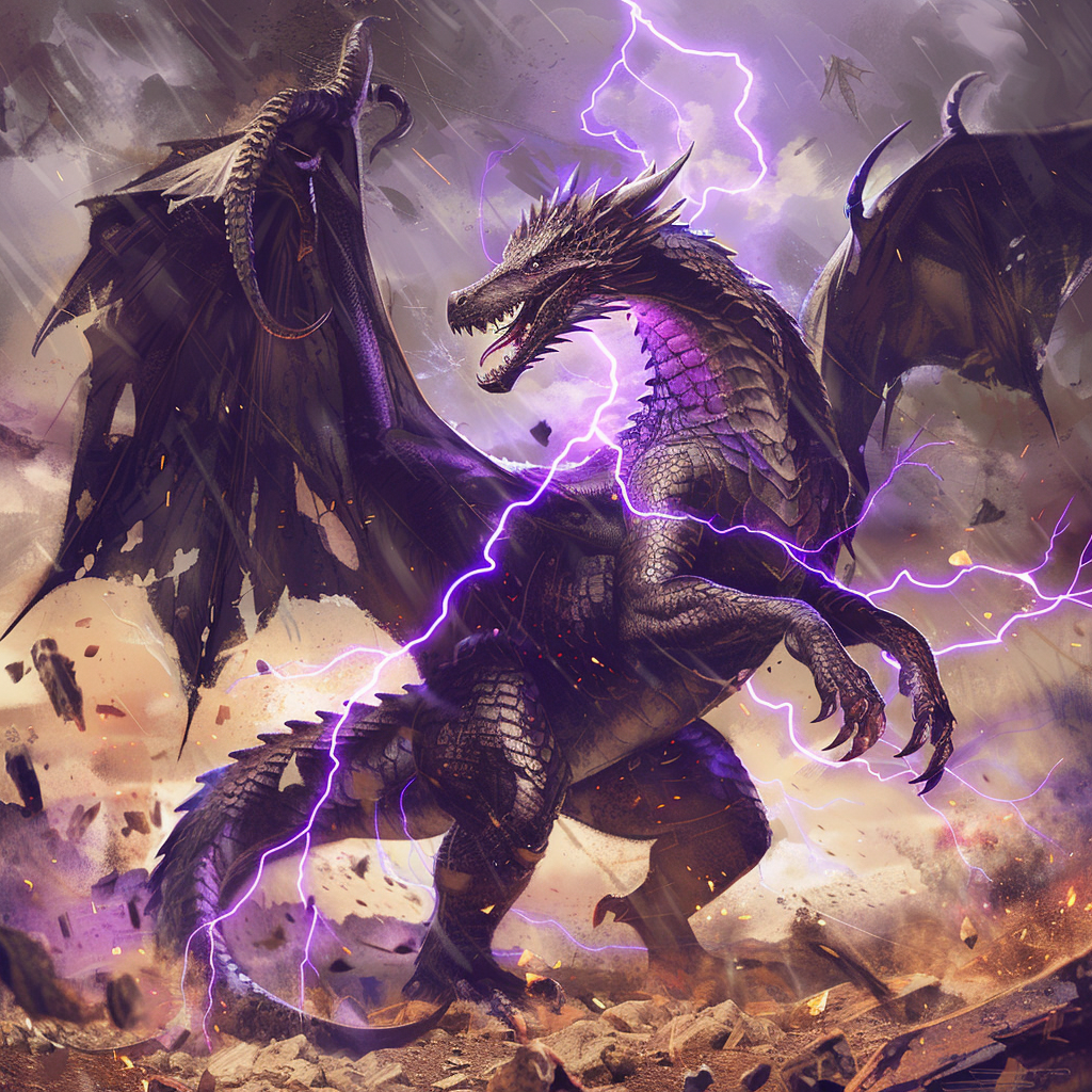 Scary Black Dragon with Purple Energy