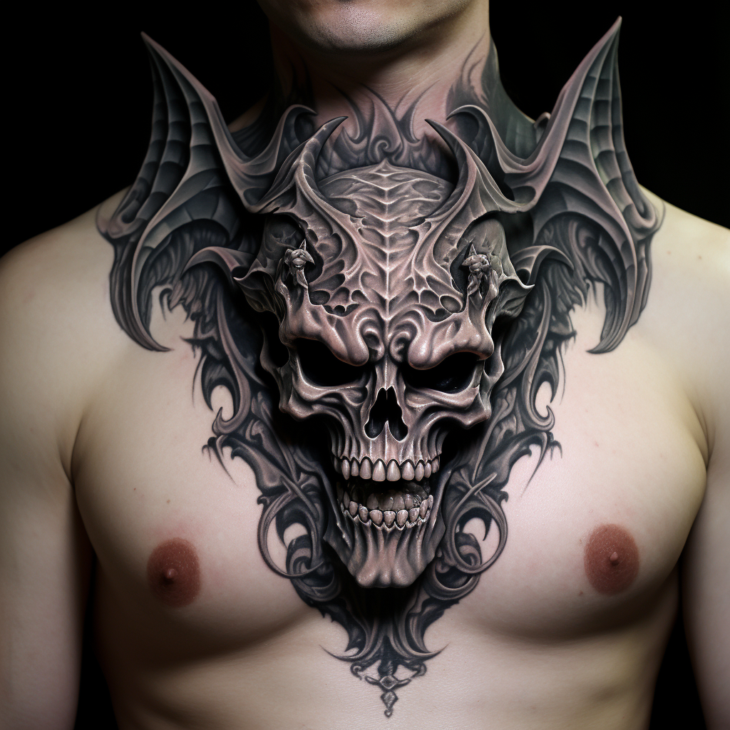 An impressive gargoyle skull tattoo design