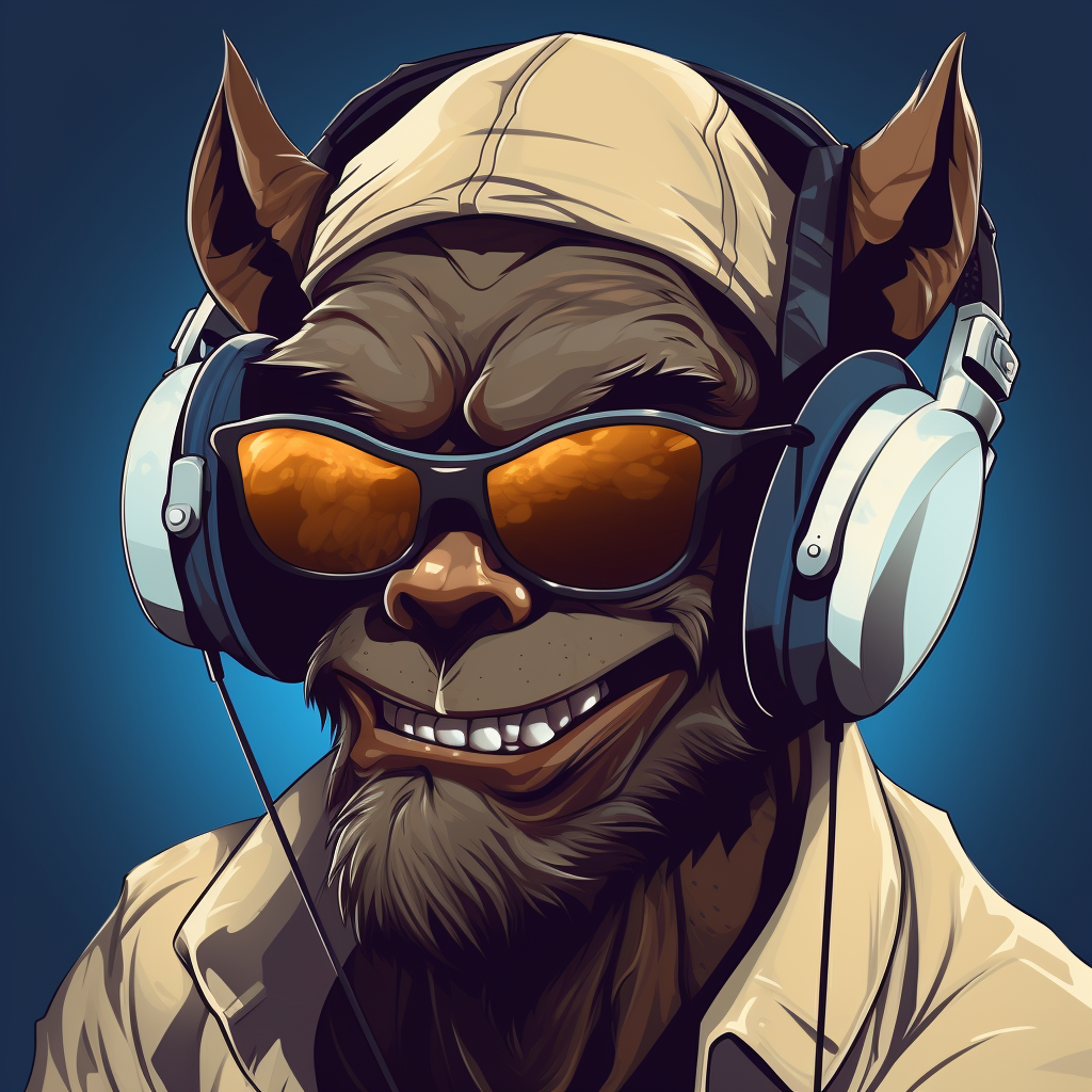 Cartoon gargoyle with stylish headphones and sunglasses