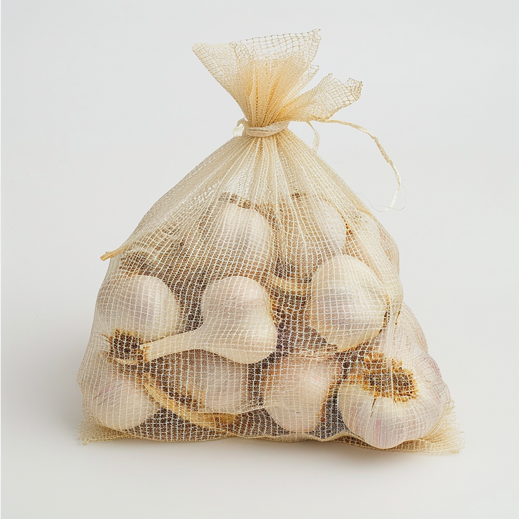 fresh garlic in mesh bag