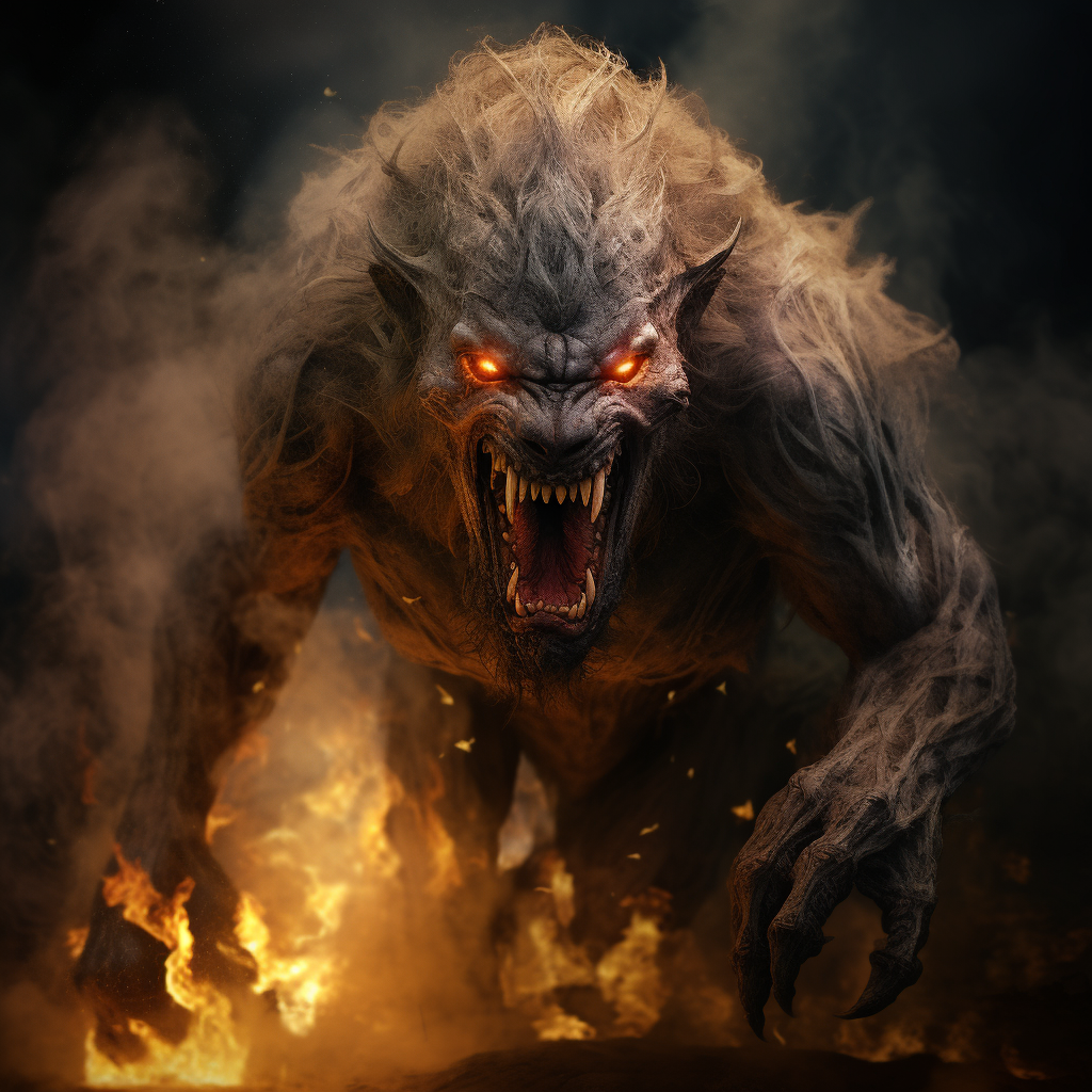 Garmr creature in dark underworld