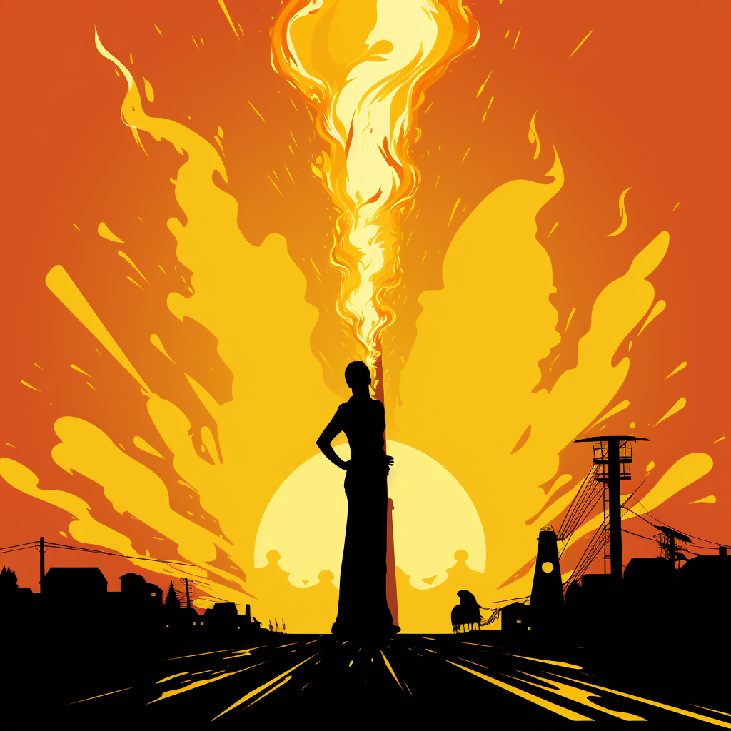 Silhouette of a gas flare in yellow colors