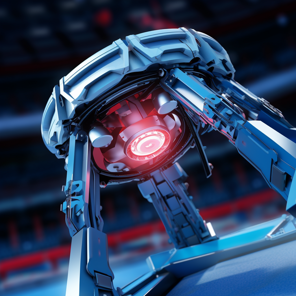 Close-up of Crossmotor's Gashandle Shining in Blue and Red Stadium Lights