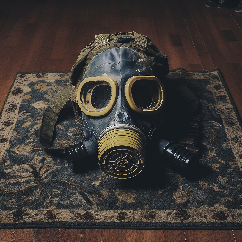 Vintage gas mask on carpet