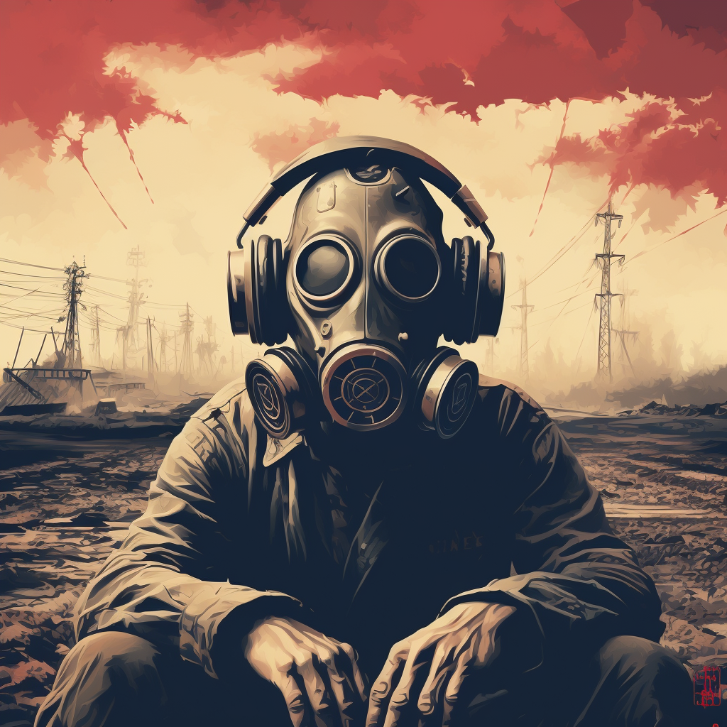 Person with Gasmask Listening to Explosive Music