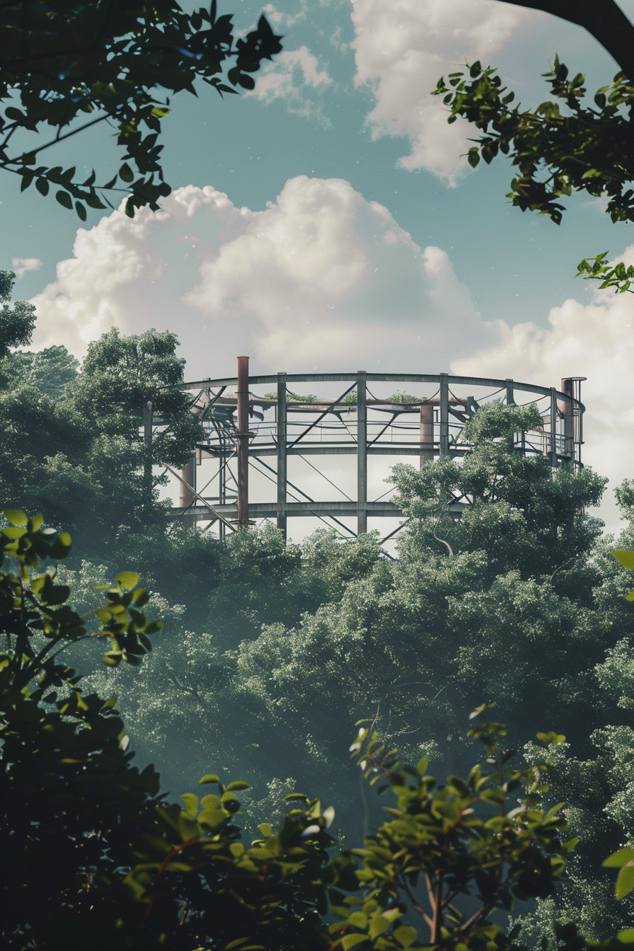 Gasometer in GTA style surrounded by trees