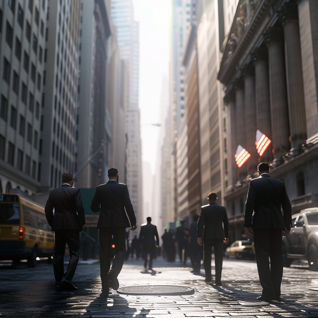 Professional Businessmen Gathering on Wall Street