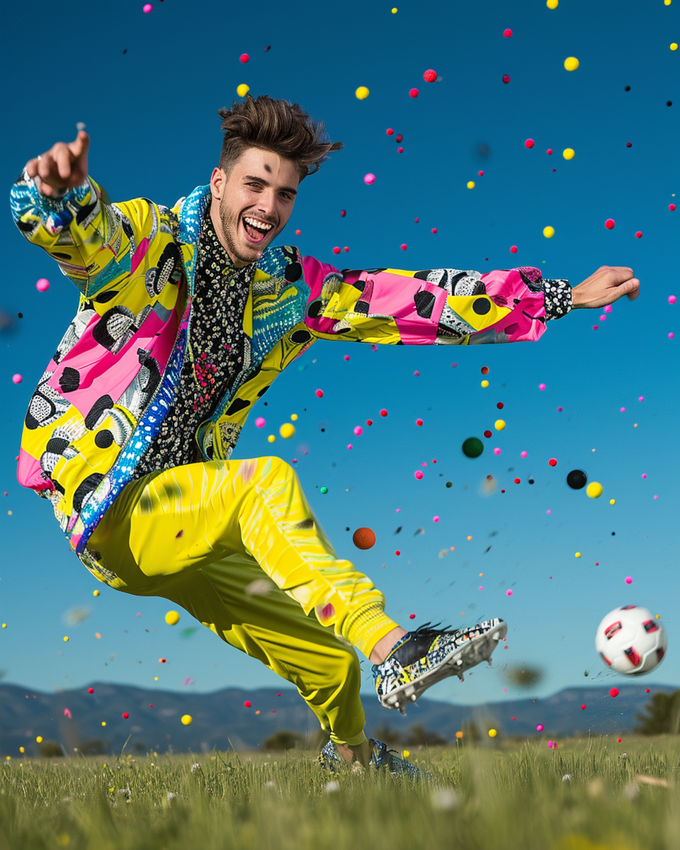 Athletes playing on colorful Gaudí and Picasso-themed field