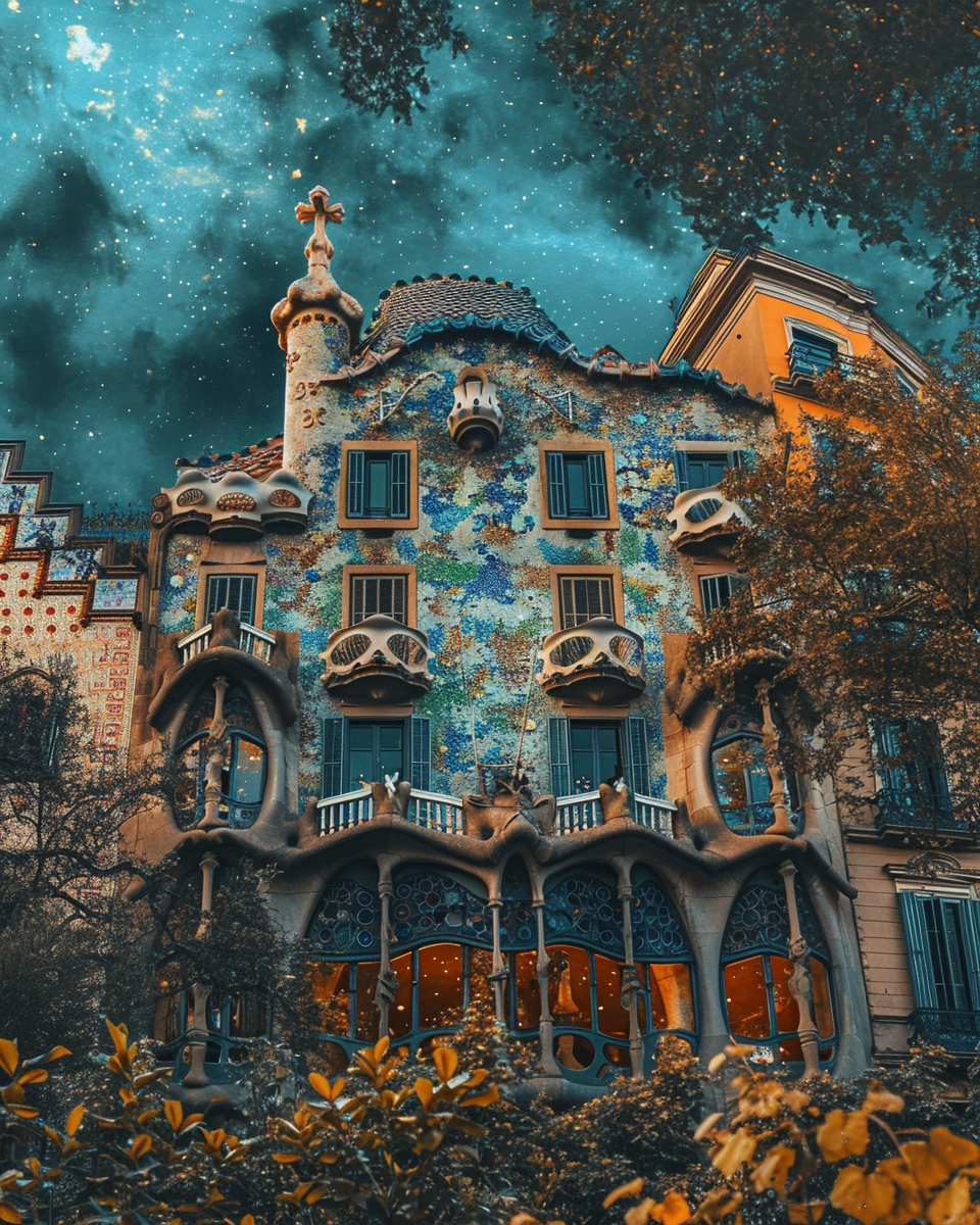 Magnificent Gaudí Architecture with a Celestial Blue Dome