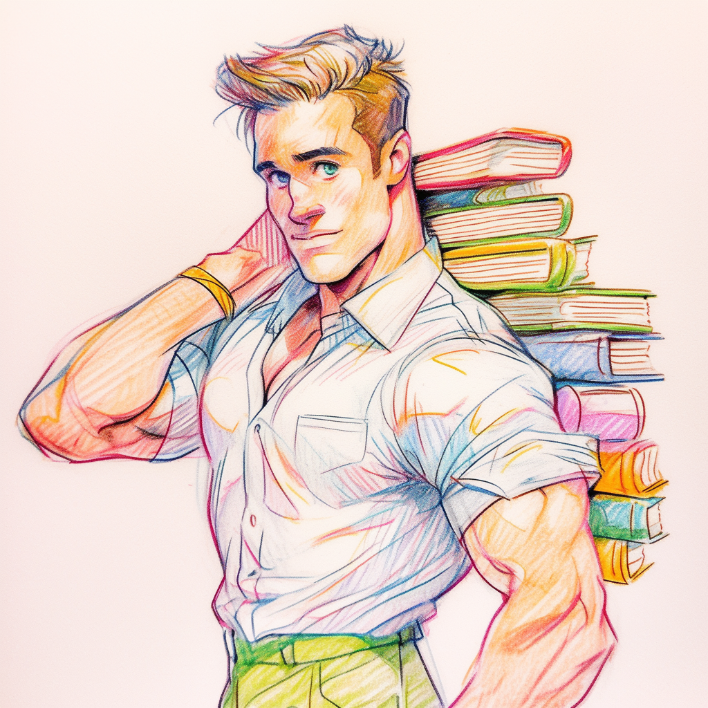 Gay college professor with books in library