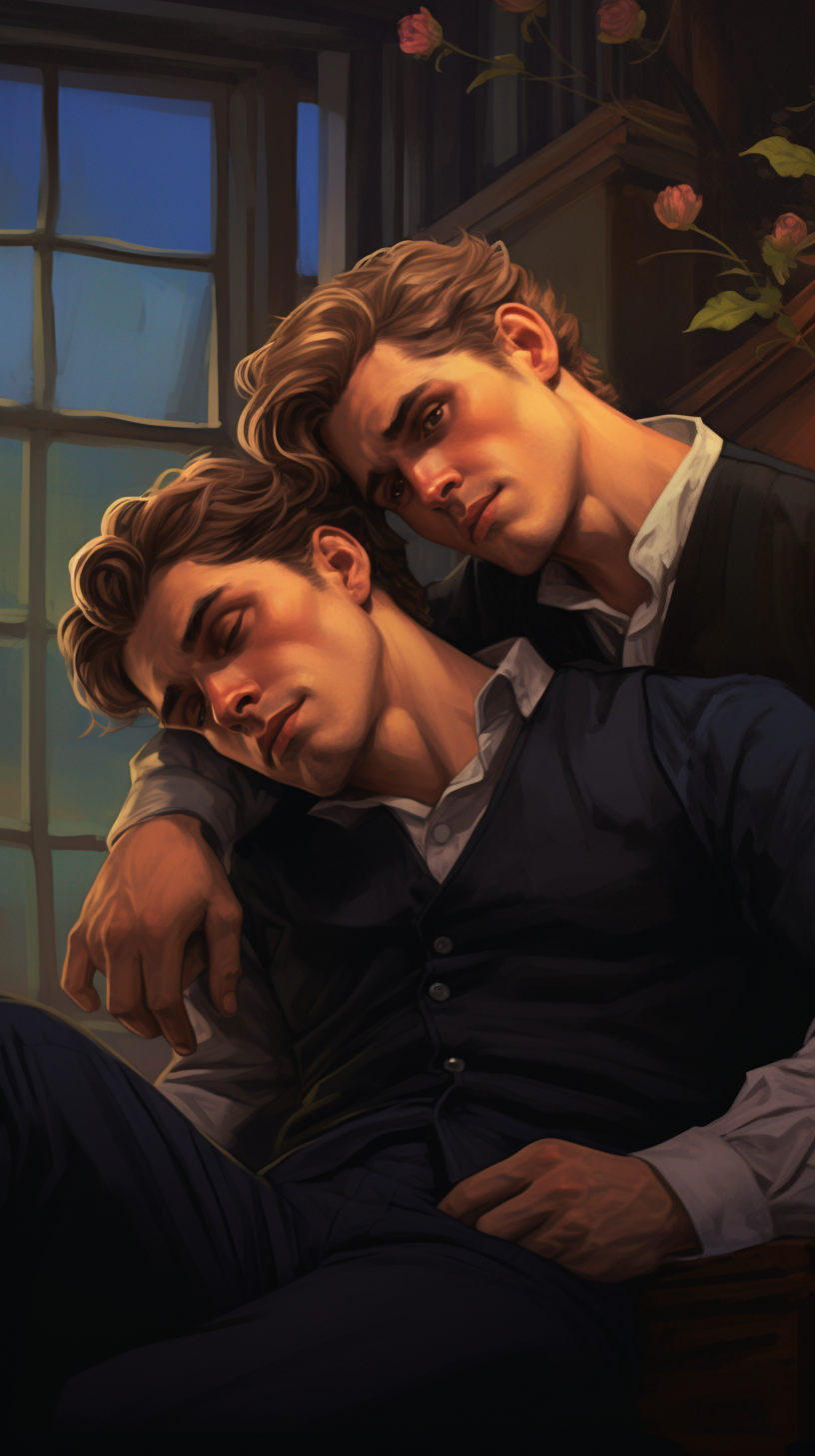 Illustration of gay men in a fantasy setting