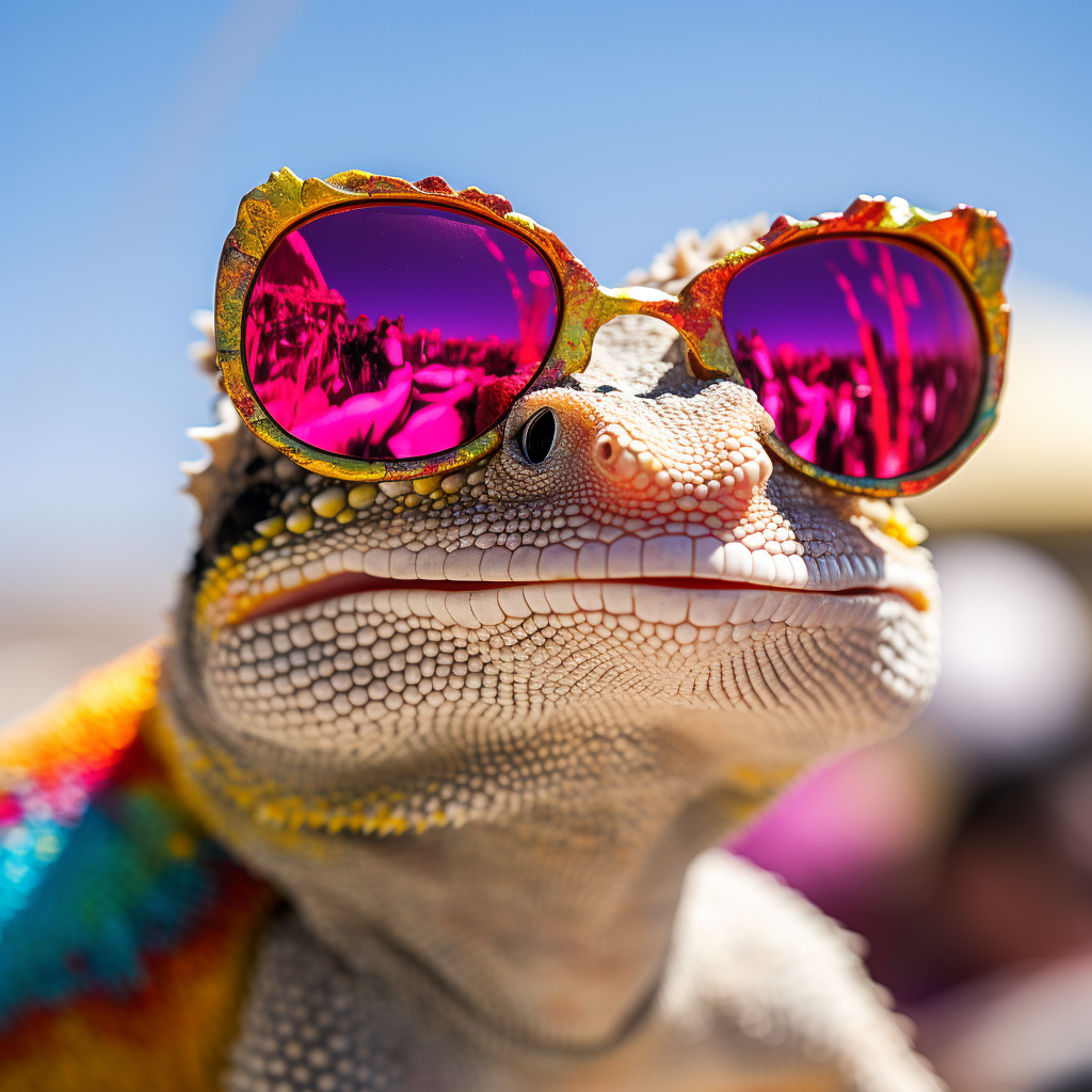 Gecko with Neon Sunglasses at Rave Festival