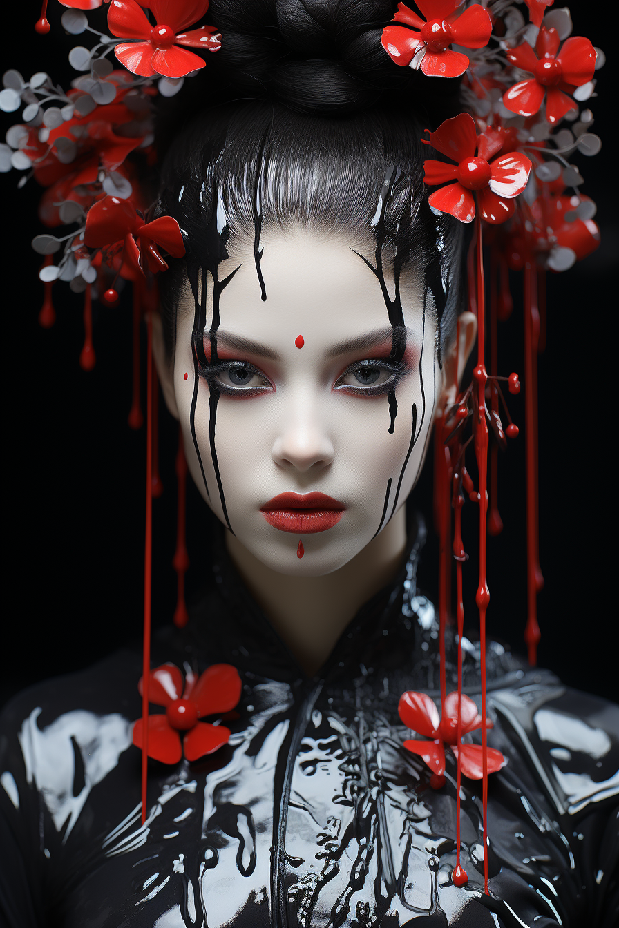 Hyperreal Geisha Face Portrait