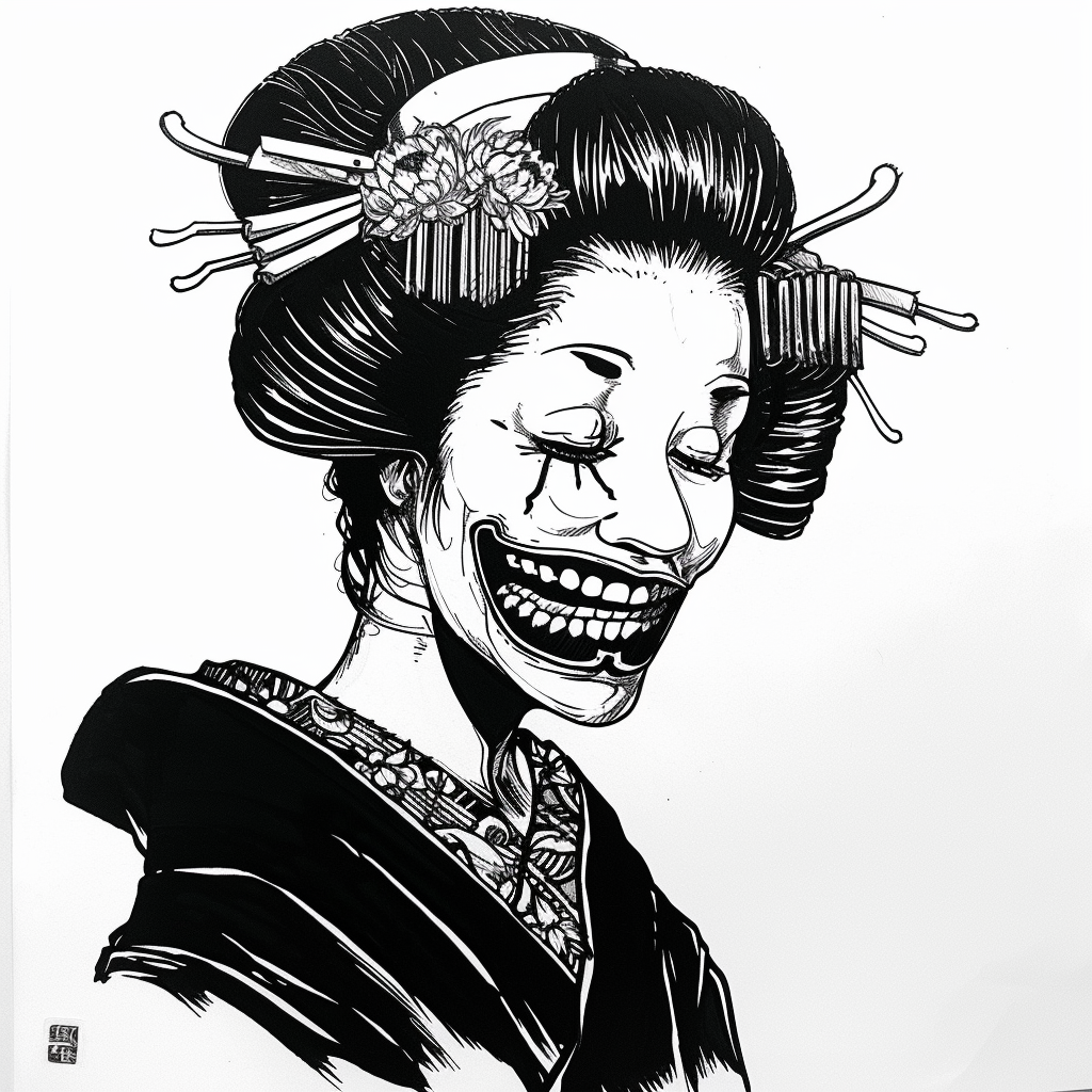 Geisha with Hannya Mask Illustration