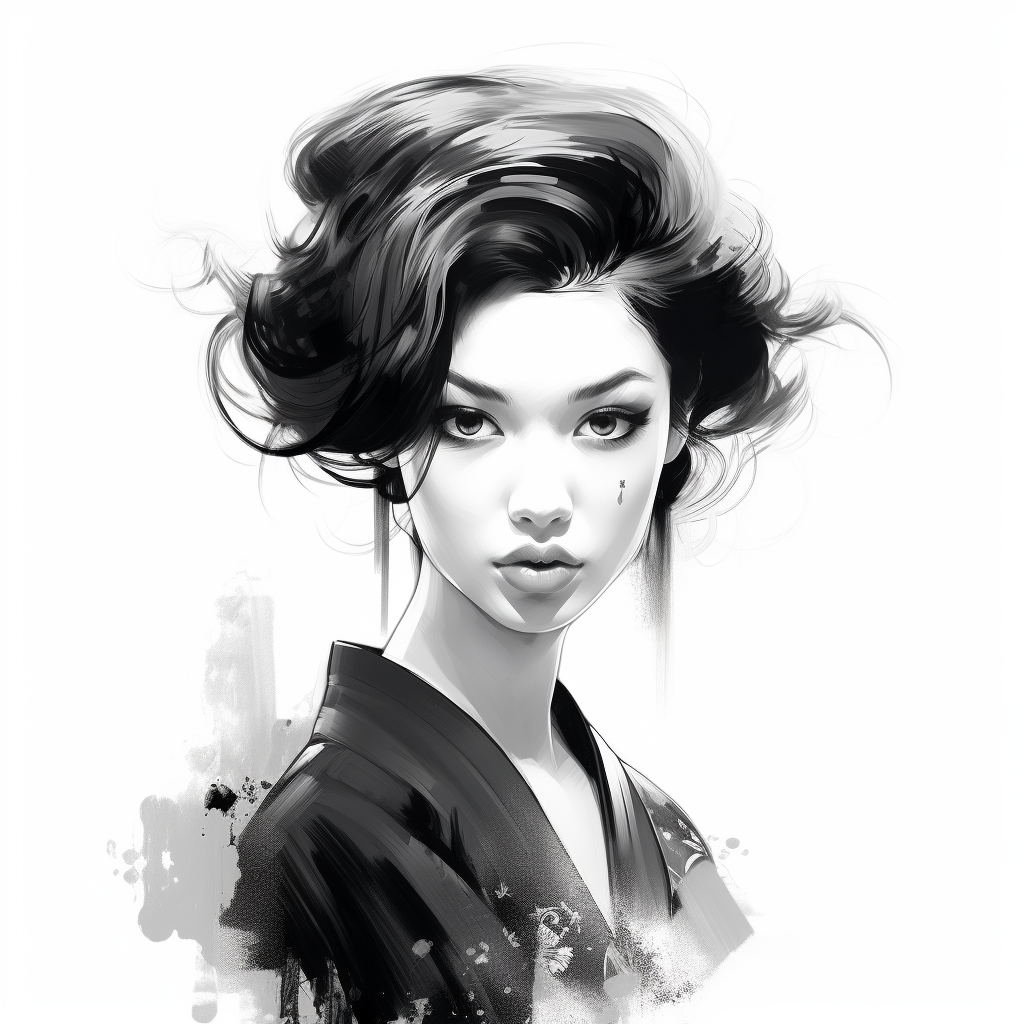 Geisha Woman Short Hair Mysterious Look