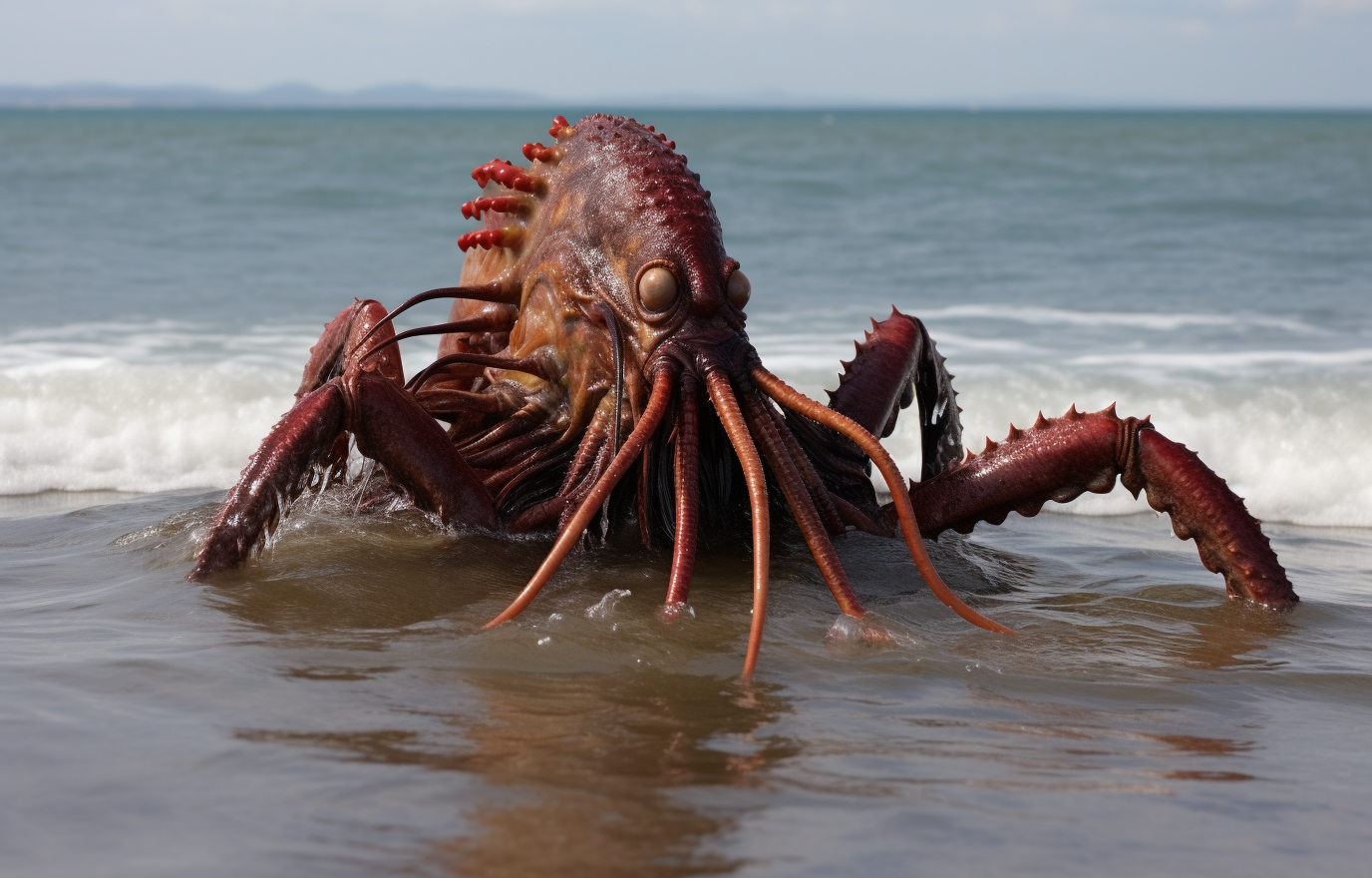 Detailed grotesque demon swimming in clear ocean