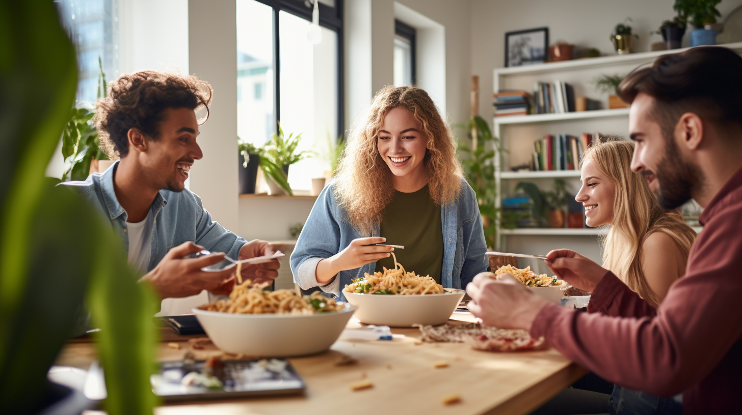 Gen Z Friends Eating Penne