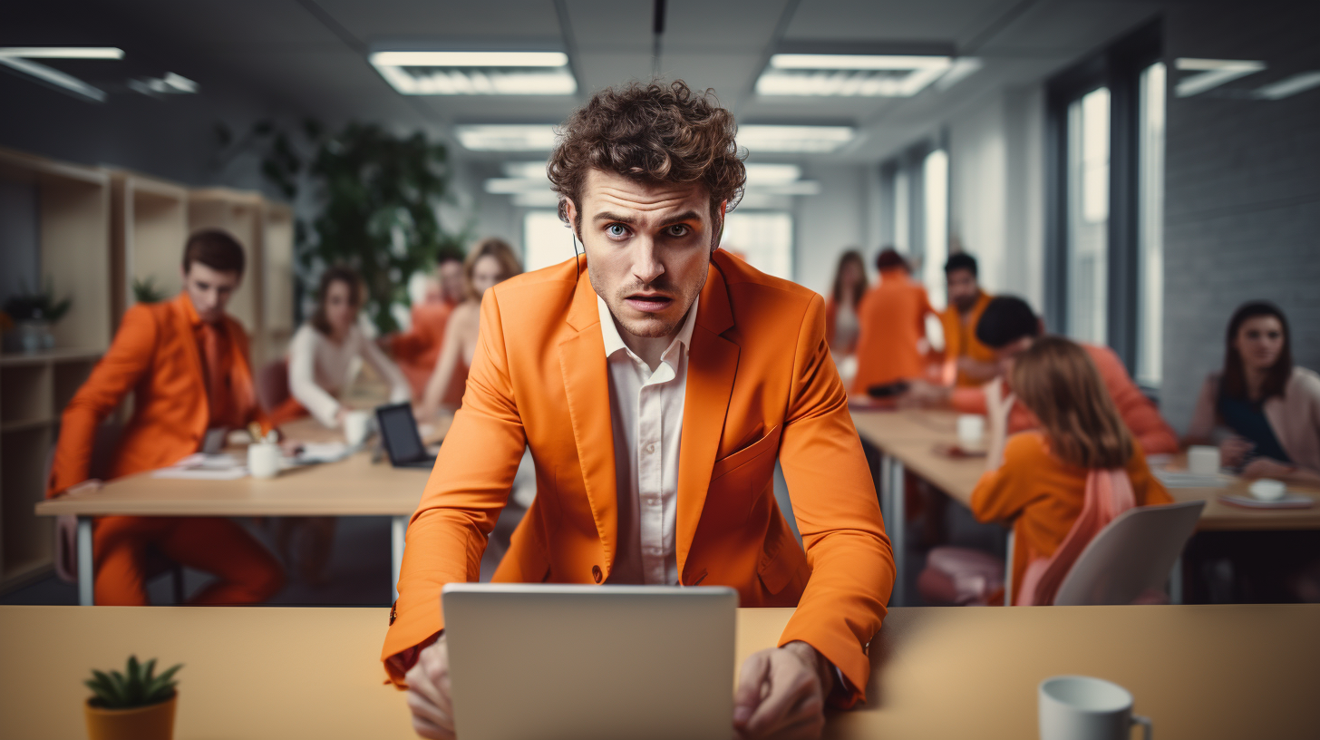 Gen Z man with edgy orange office attire