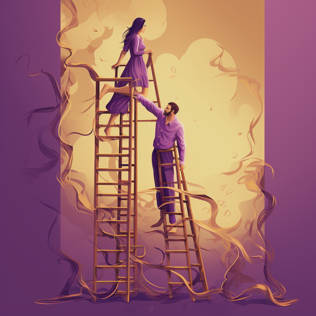 Gender Inequality Man Woman Climbing Ladder