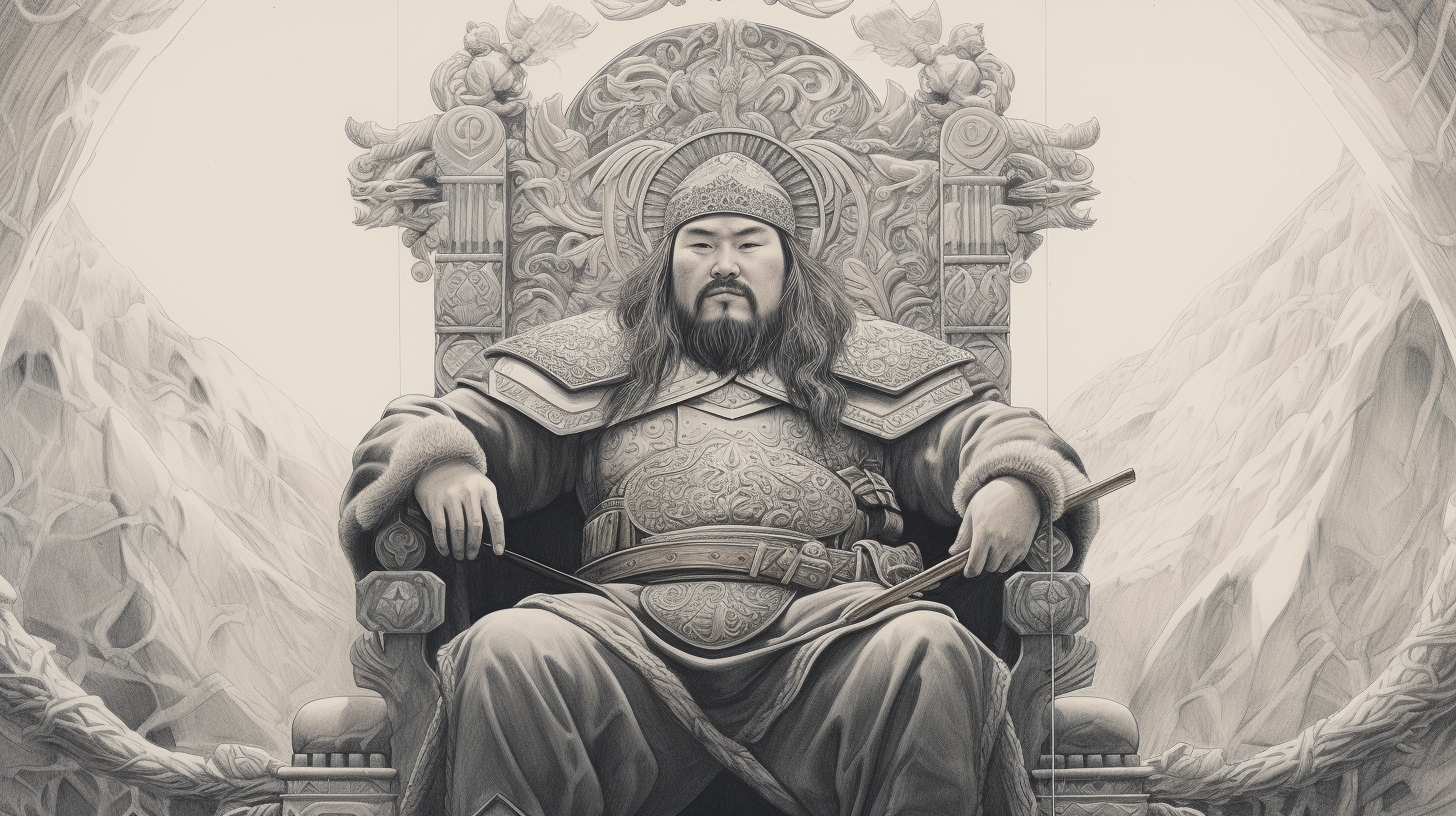 Genghis Khan contemplating on his throne