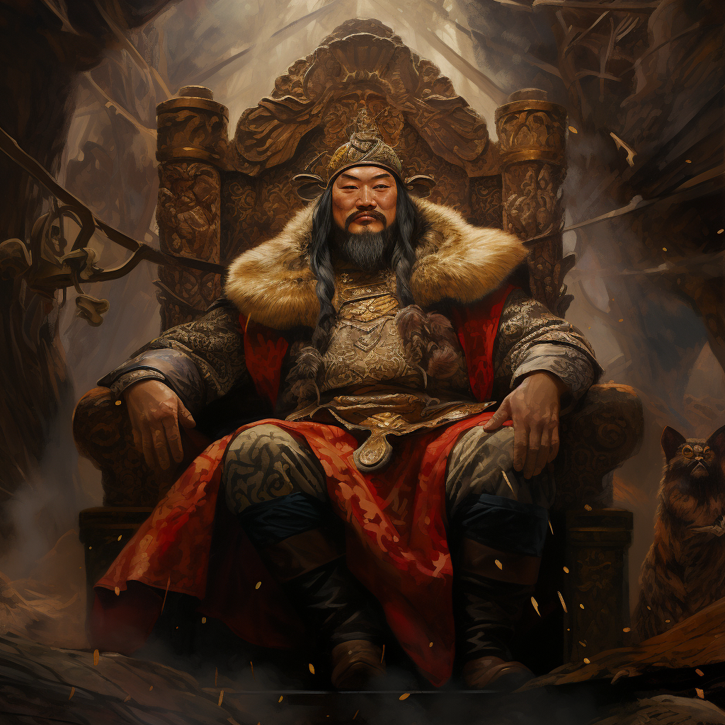 Genghis Khan sitting on a throne