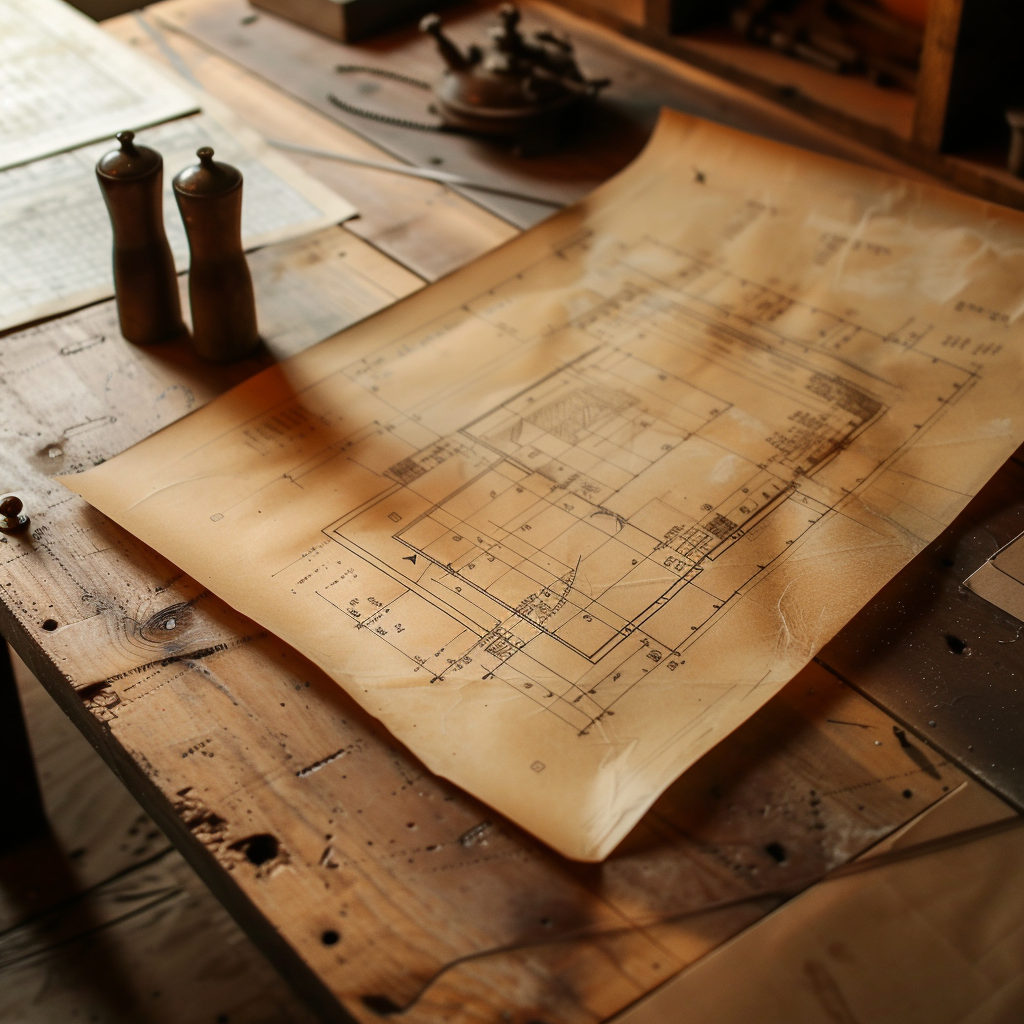 Genshin Character Blueprint Interior on Wooden Table