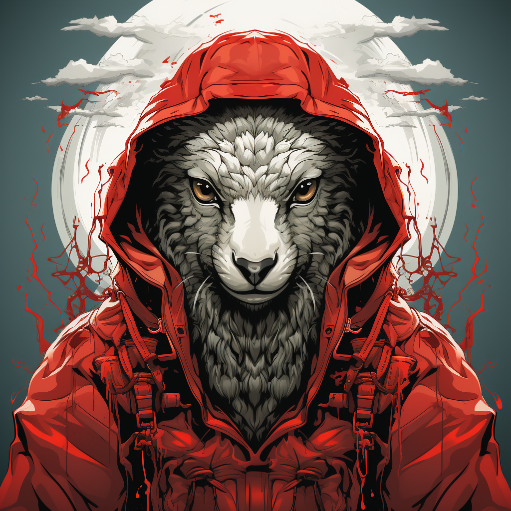 Sheep wearing evil aura emitting wolf hoodie