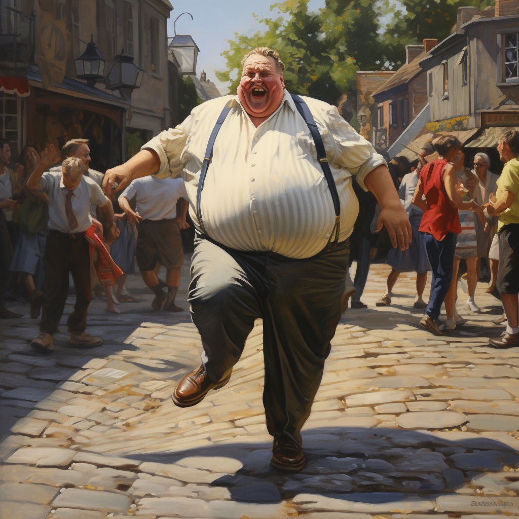 Large man gracefully dancing on the street