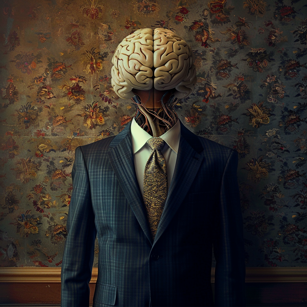 stylish man with brain instead of head