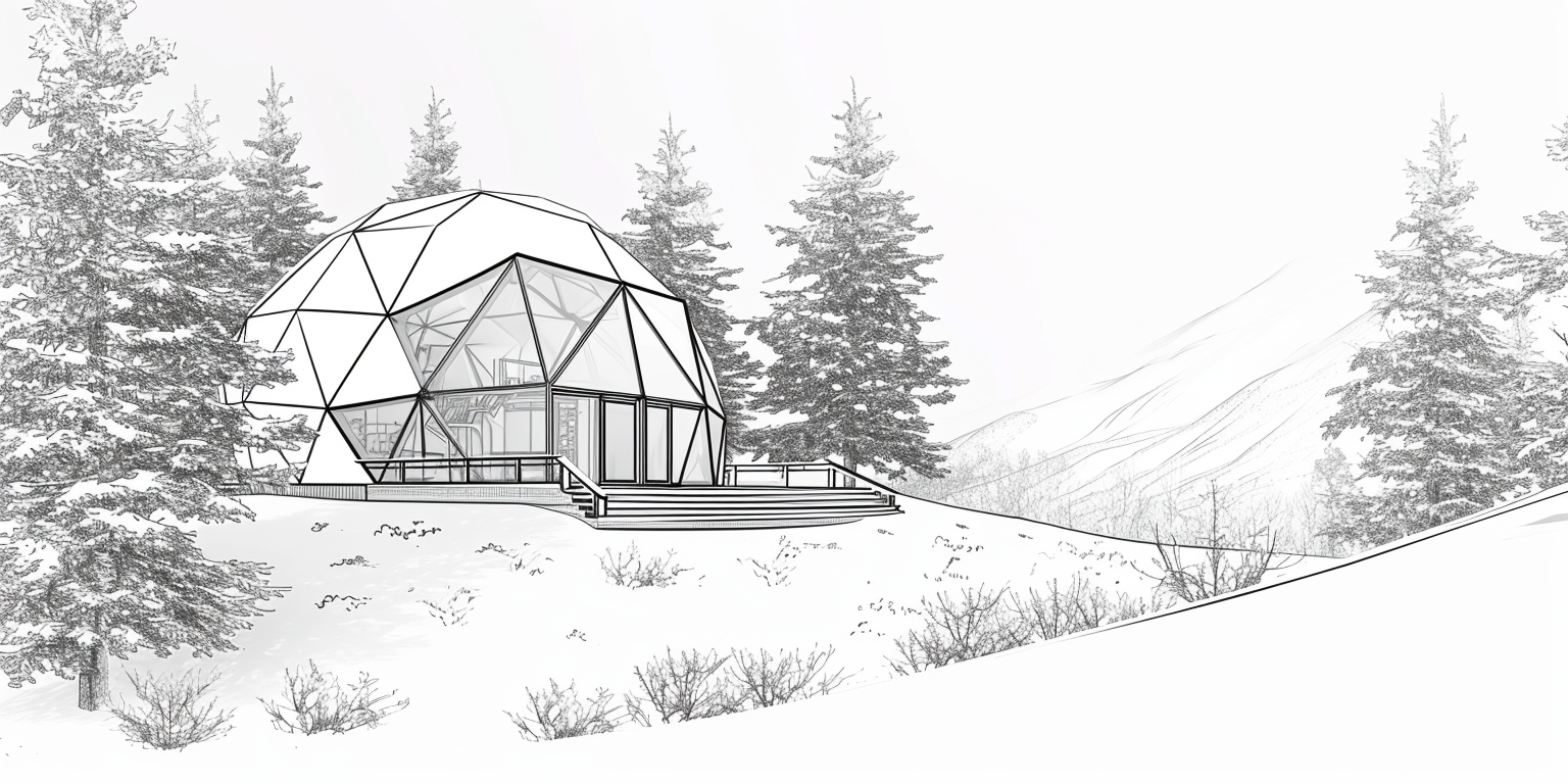 Coloring Page of Geodesic Igloo House in Snow