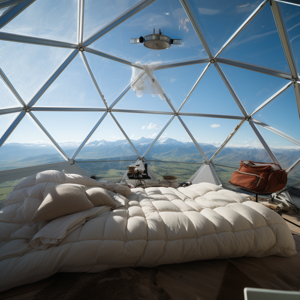 Geodome interior with stunning mountain views