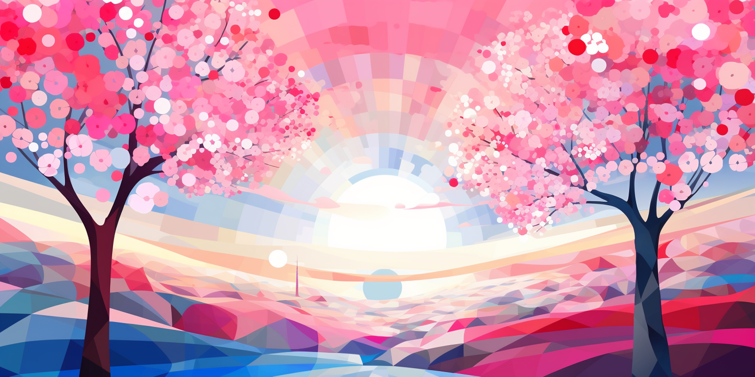 Geometric Abstraction Art for Sunny Sakura Landscape