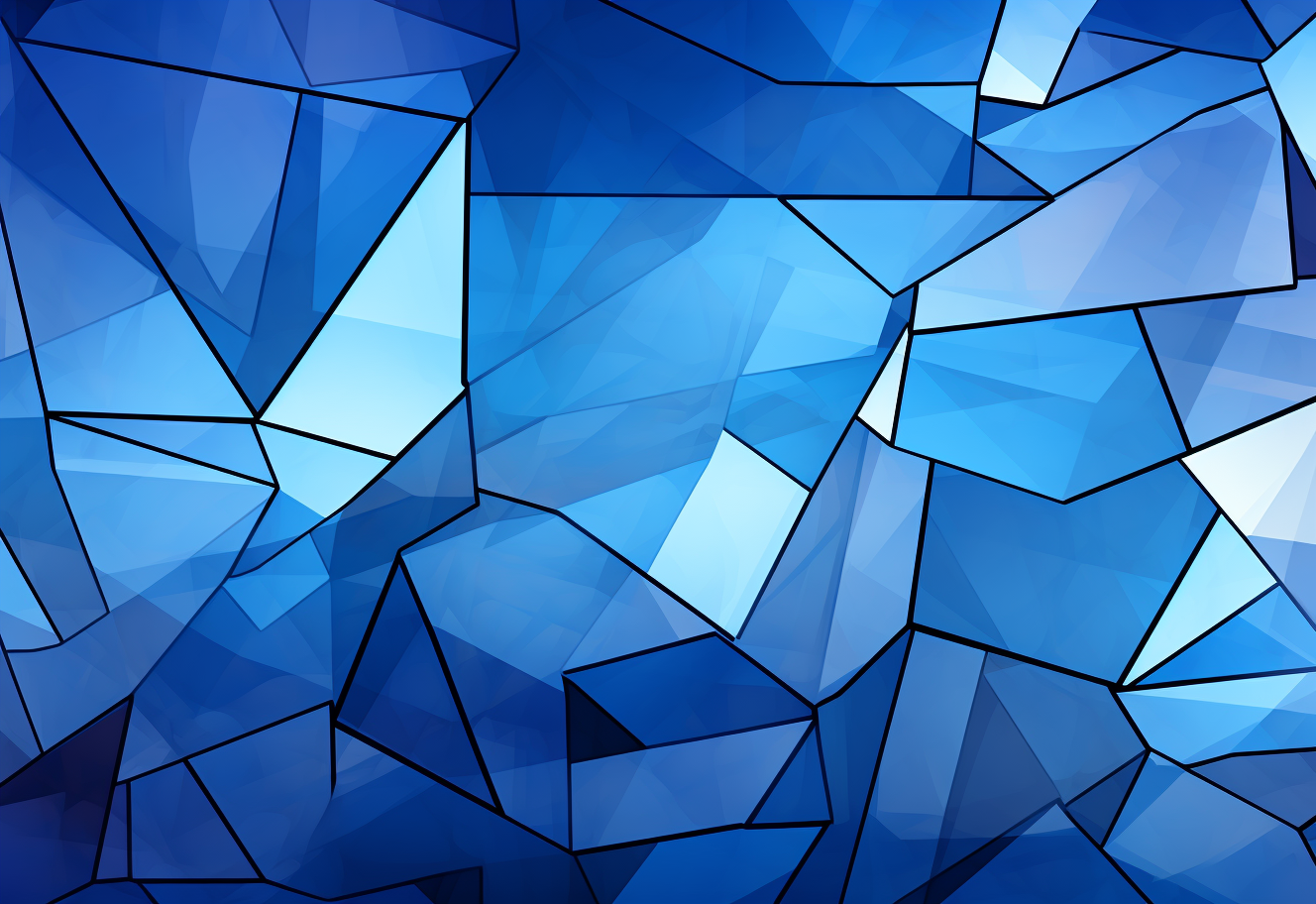 Geometric enameled glass on blue background