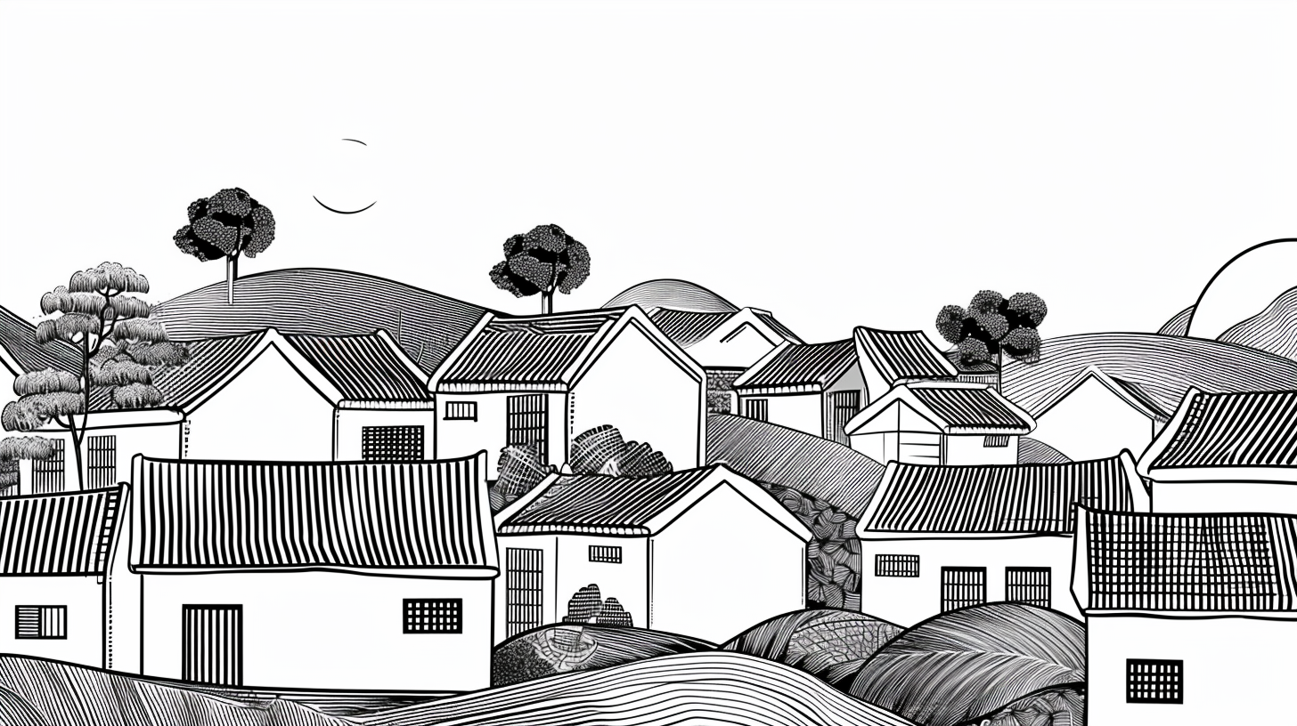 Geometric Chinese Farmland Illustration