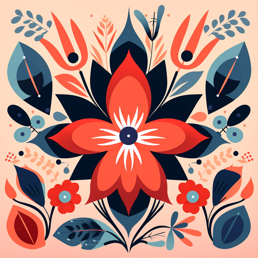 Minimalistic geometric floral pattern in bright colors