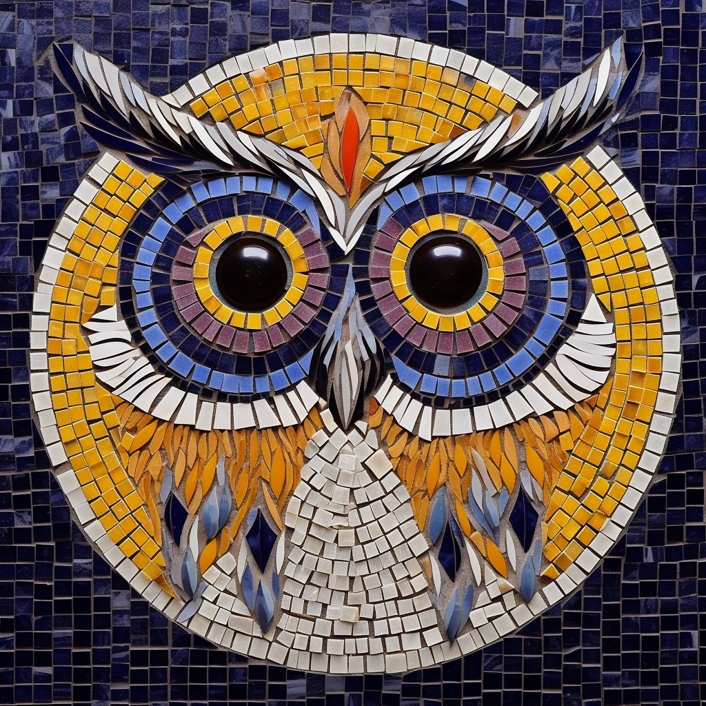 Geometric owl head mosaic design