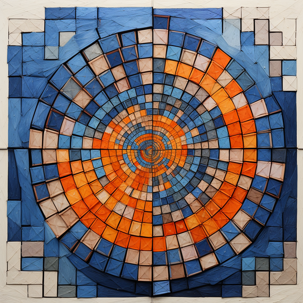 Colorful geometric pattern spiral with orange and blue shades