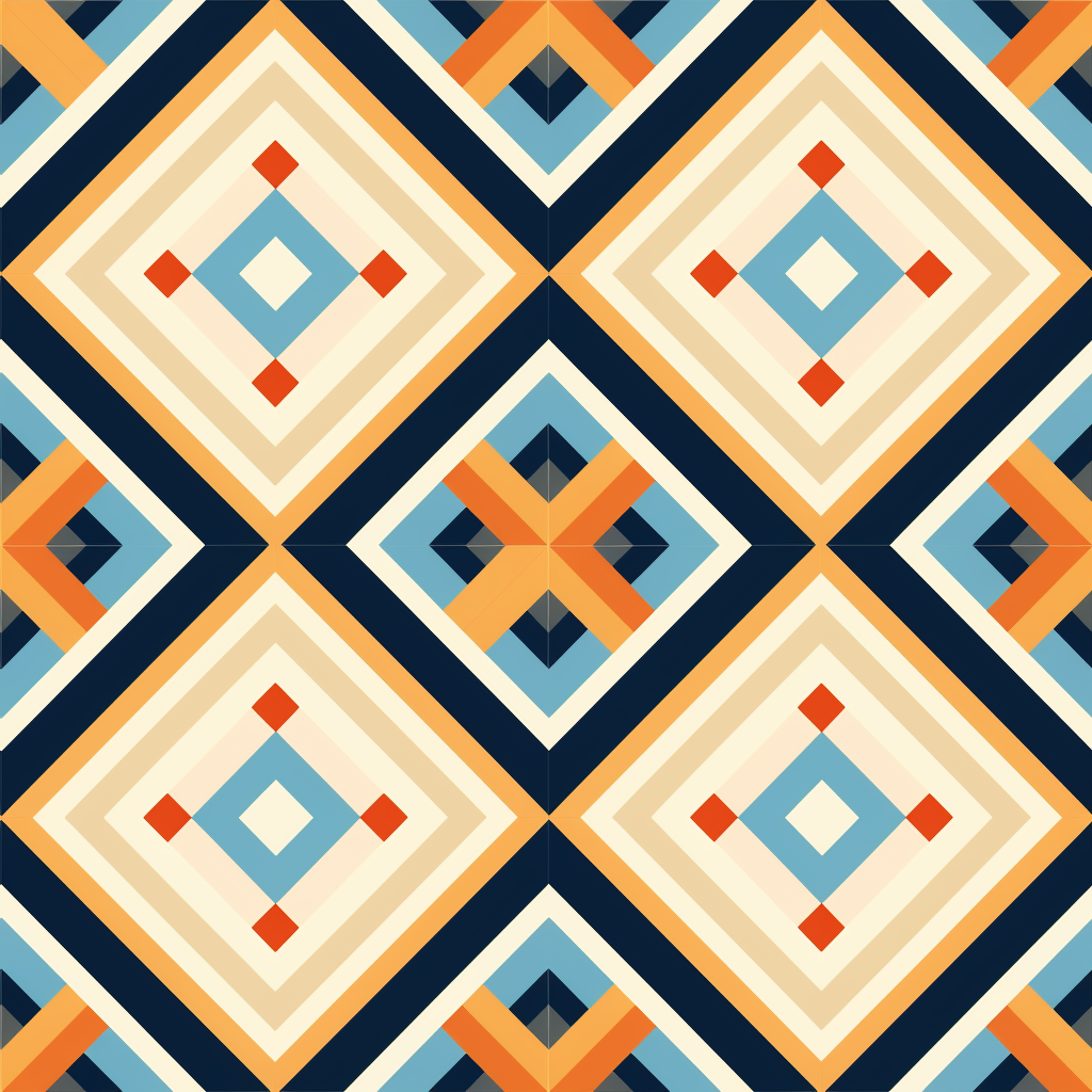 Tileable Geometric Pattern in Blue, Orange, and Beige