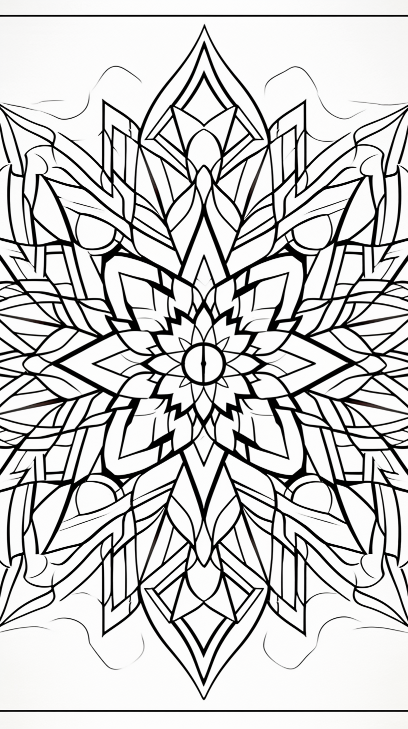 Detailed symmetrical geometric coloring book page